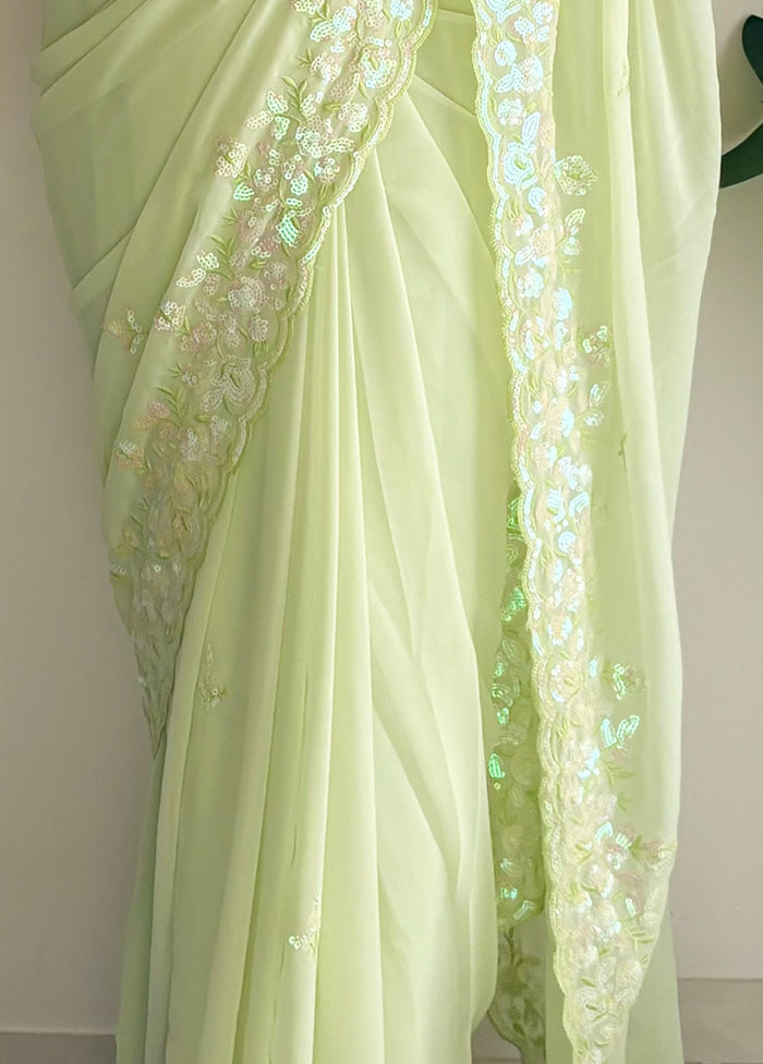 Pista Green Georgette Saree With Blouse Piece Looking For Online