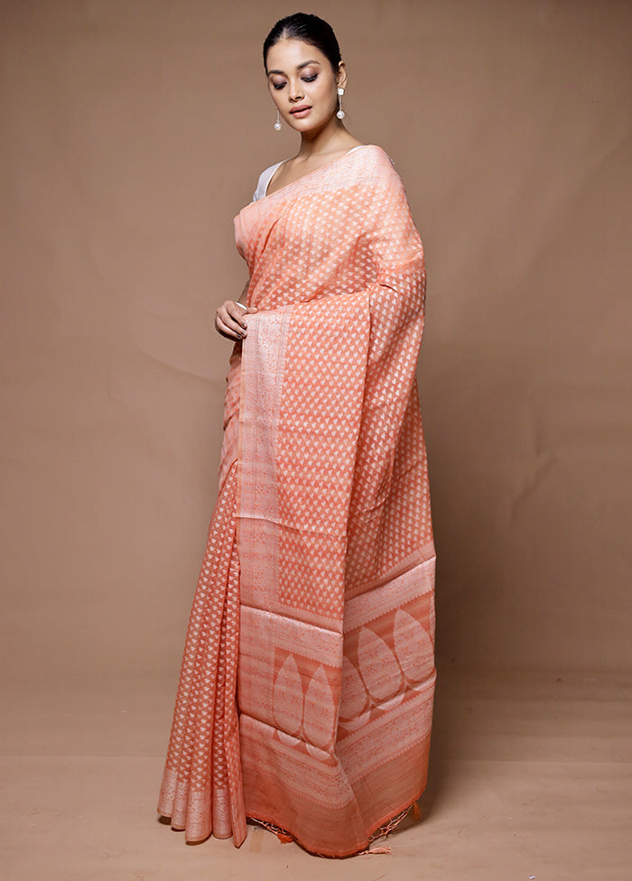 Peach Kora Silk Saree With Blouse Piece Outlet Genuine