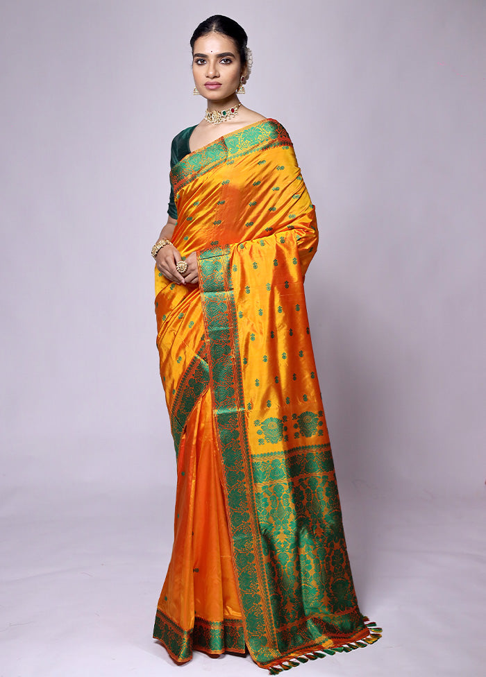 Yellow Handloom Assam Pure Silk Saree With Blouse Piece Sale Cheapest Pice