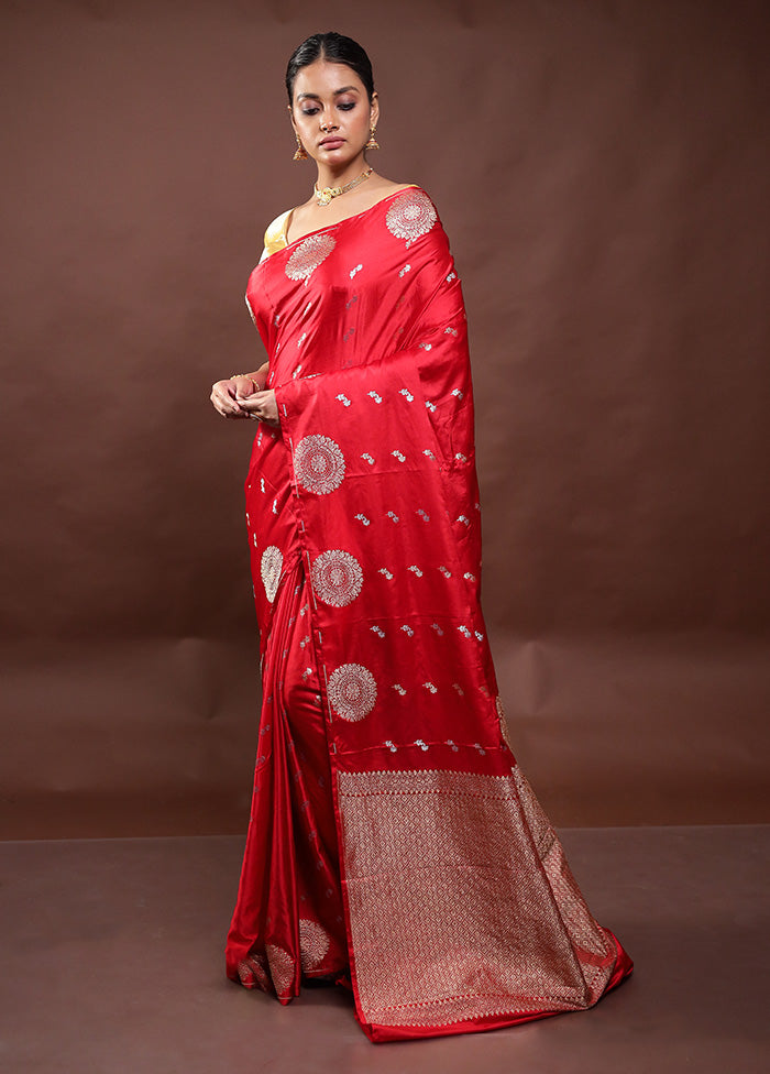 Red Dupion Silk Saree With Blouse Piece Amazon Online