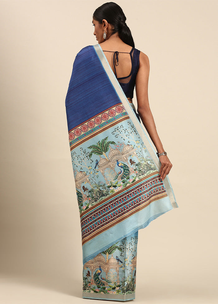 Blue Cotton Saree With Blouse Piece Pices Cheap Pice