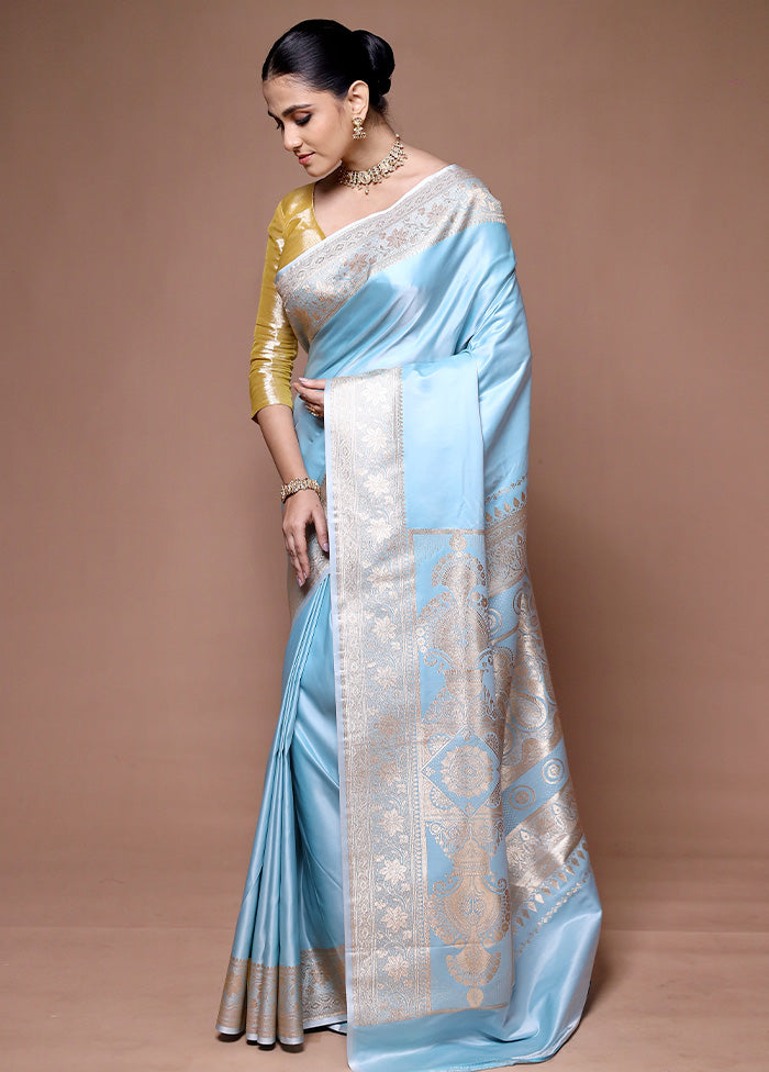 Blue Banarasi Silk Saree With Blouse Piece Buy Online