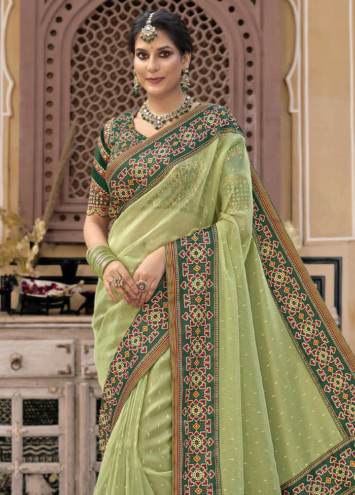 Pista Green Spun Silk Saree With Blouse Piece Quality Original