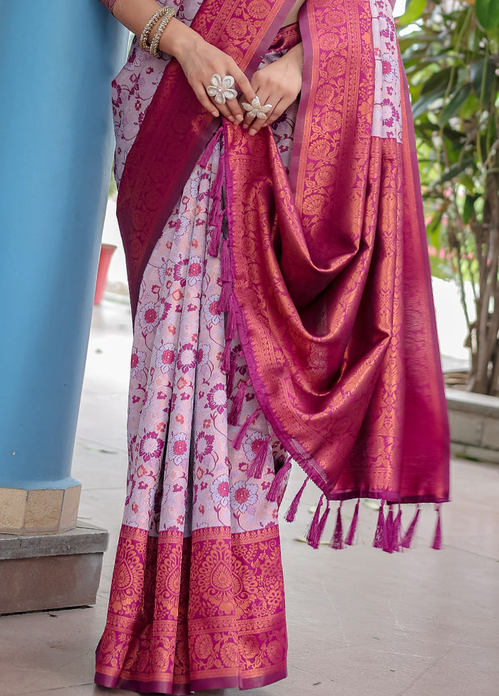 Mauve Banarasi Silk Saree With Blouse Piece Extremely For Sale