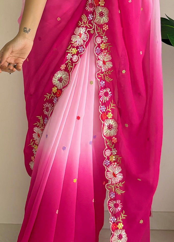 Pink Georgette Saree With Blouse Piece Low Pice Cheap Online