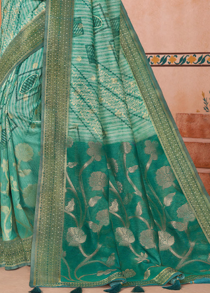 Turquoise Spun Silk Saree With Blouse Piece Manchester