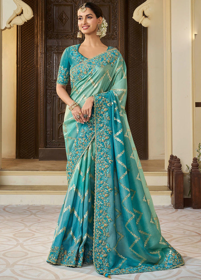 Rama Spun Silk Saree With Blouse Piece Browse Cheap Pice