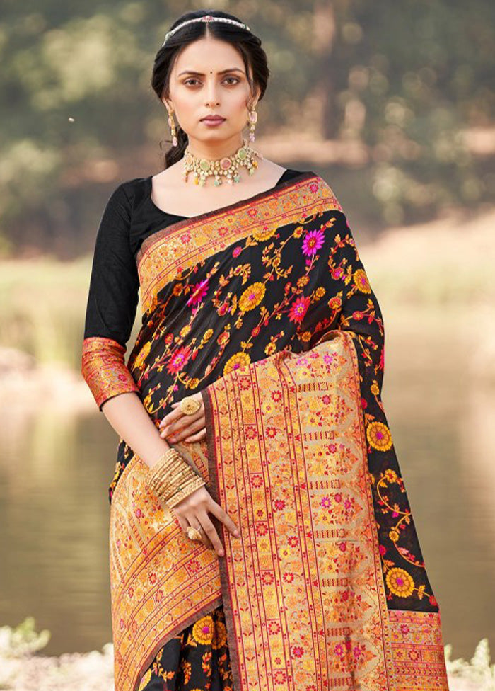 Black Banarasi Silk Saree With Blouse Piece Discount High Quality