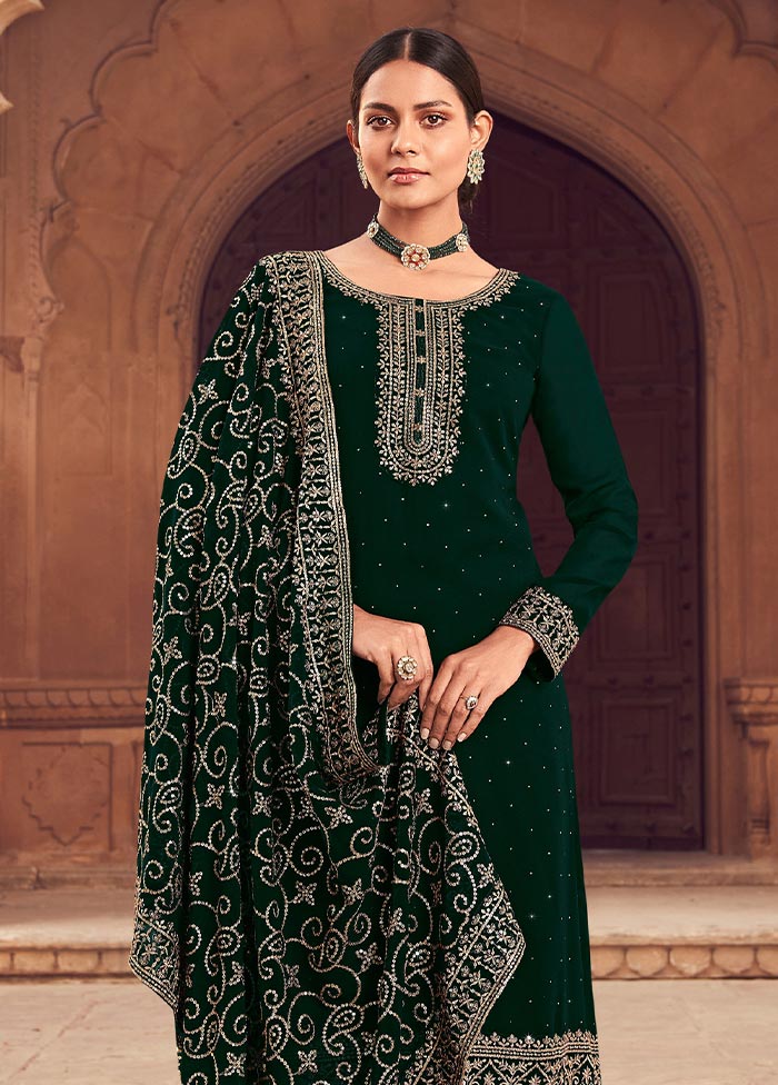 3 Pc Green Semi Stitched Georgette Suit Set Sale Lowest Pice