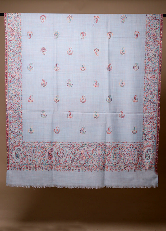 Blue Butta Work With Zari Woven Border Shawl Outlet