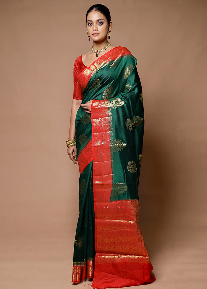 Green Handloom Dupion Pure Silk Saree With Blouse Piece Best Pices