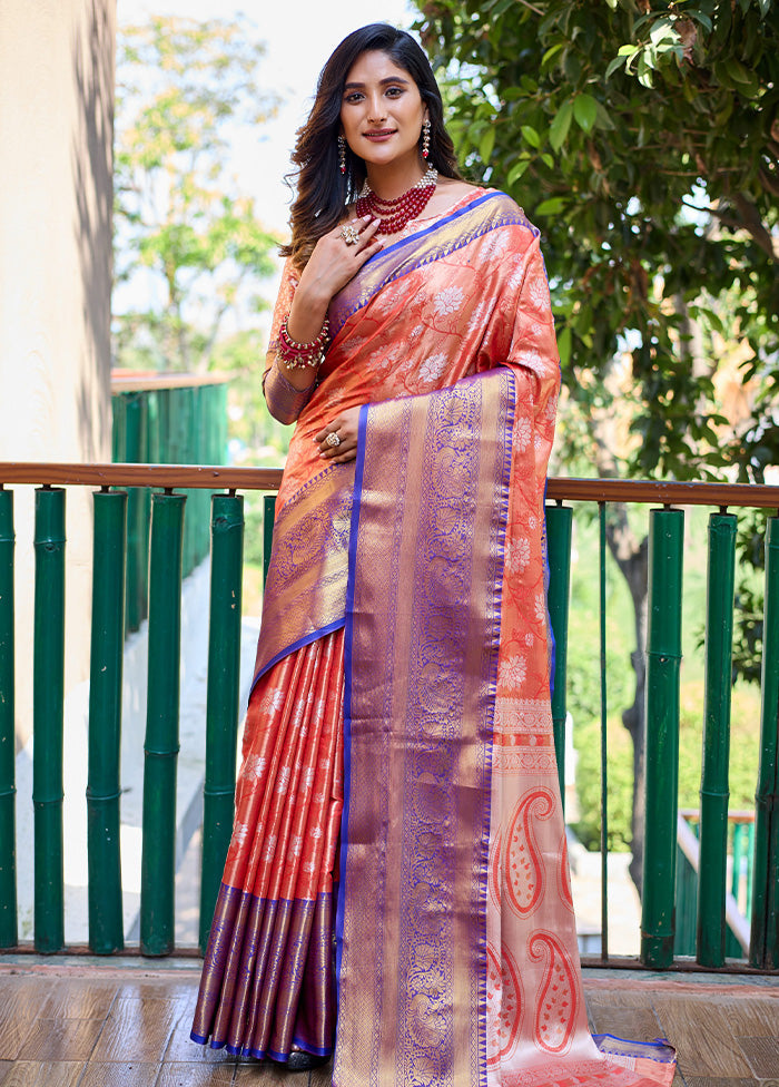 Peach Banarasi Silk Saree With Blouse Piece Big Discount Online