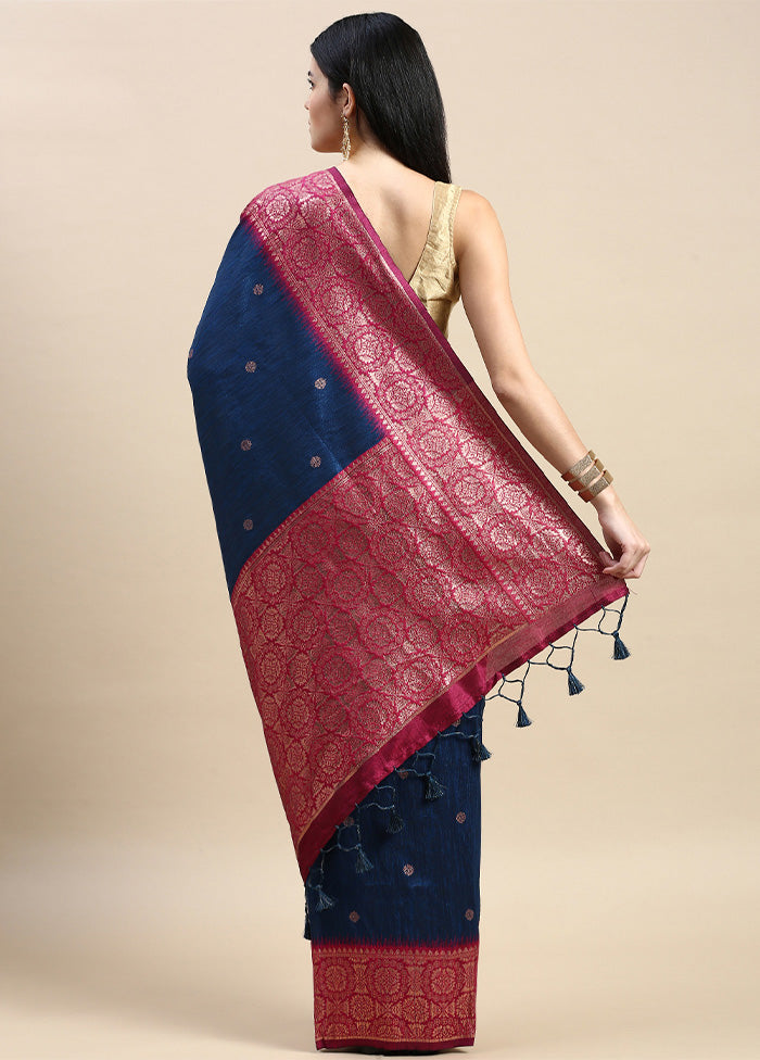 Blue Banarasi Silk Saree With Blouse Piece Sale Visit