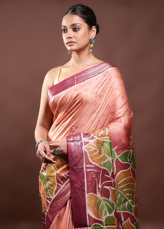 Rust Printed Pure Silk Saree Without Blouse Piece Clearance Good Selling