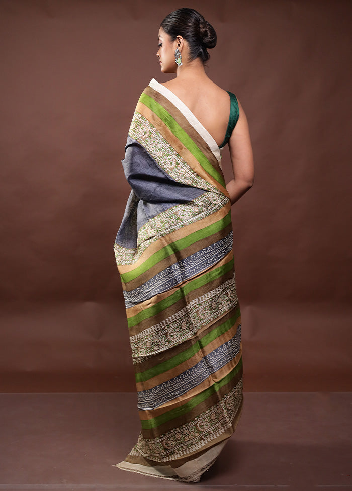 Grey Printed Pure Silk Saree Without Blouse Piece Clearance Eastbay