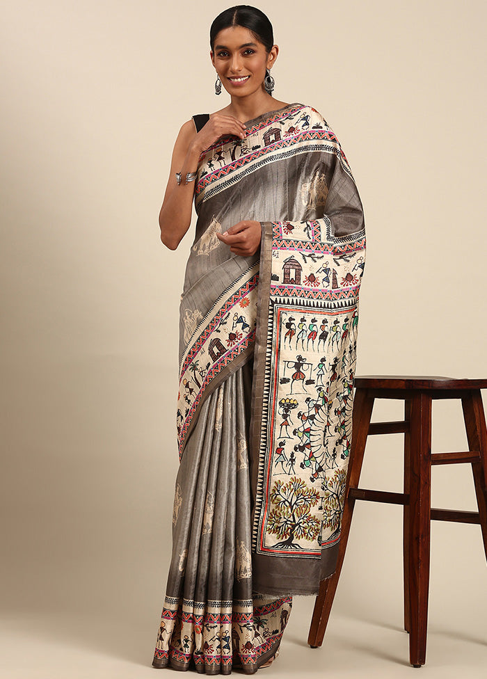 Grey Cotton Saree With Blouse Piece Sale Genuine