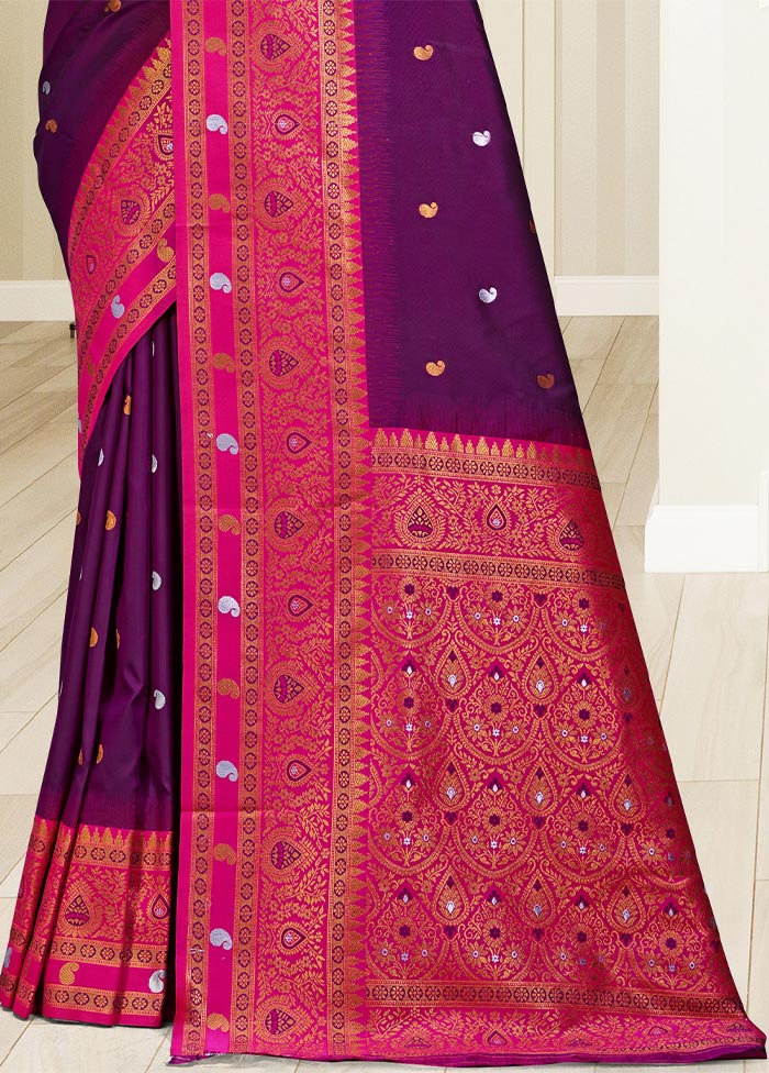 Wine Dupion Silk Saree With Blouse Piece Shipping Outlet Store Online