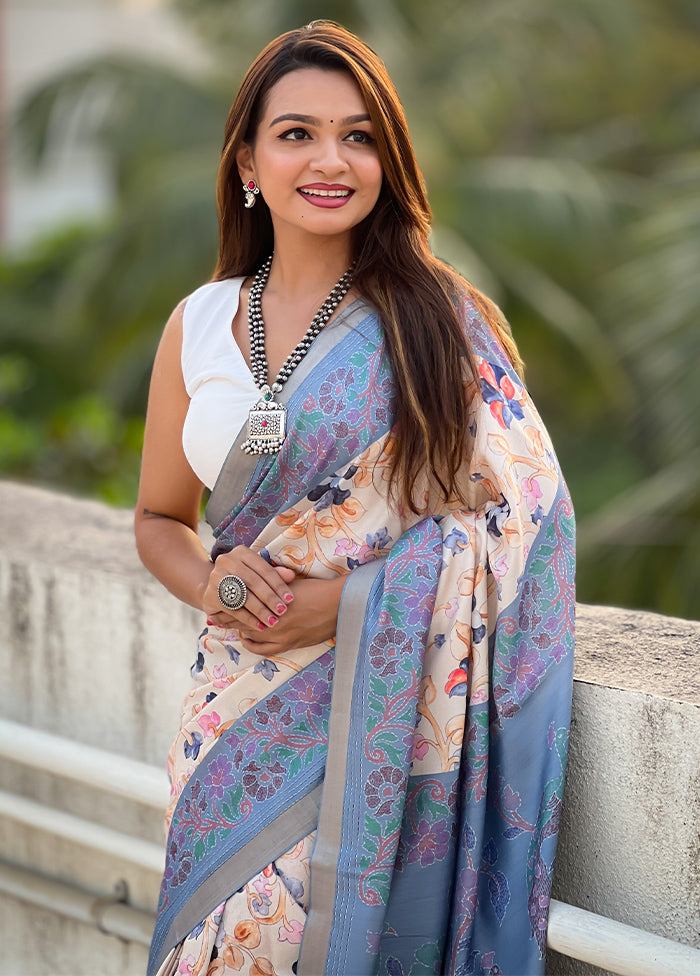 Blue Tussar Silk Saree With Blouse Piece Collections Online