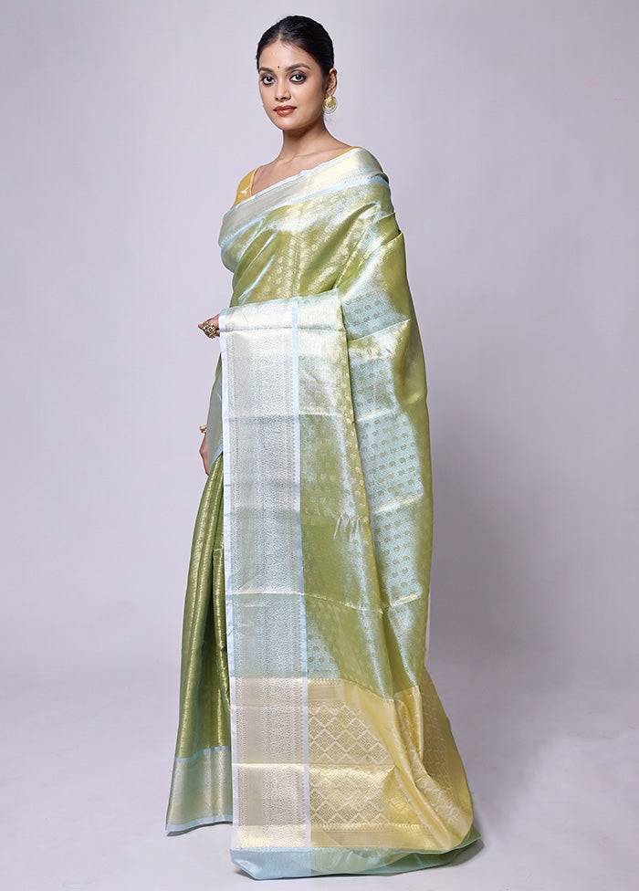 Green Tissue Silk Saree With Blouse Piece Best Sale Online