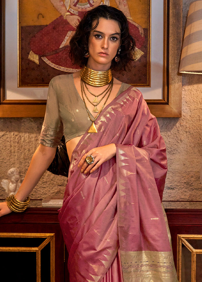 Pink Tussar Silk Saree With Blouse Piece Buy Cheap Great Deals