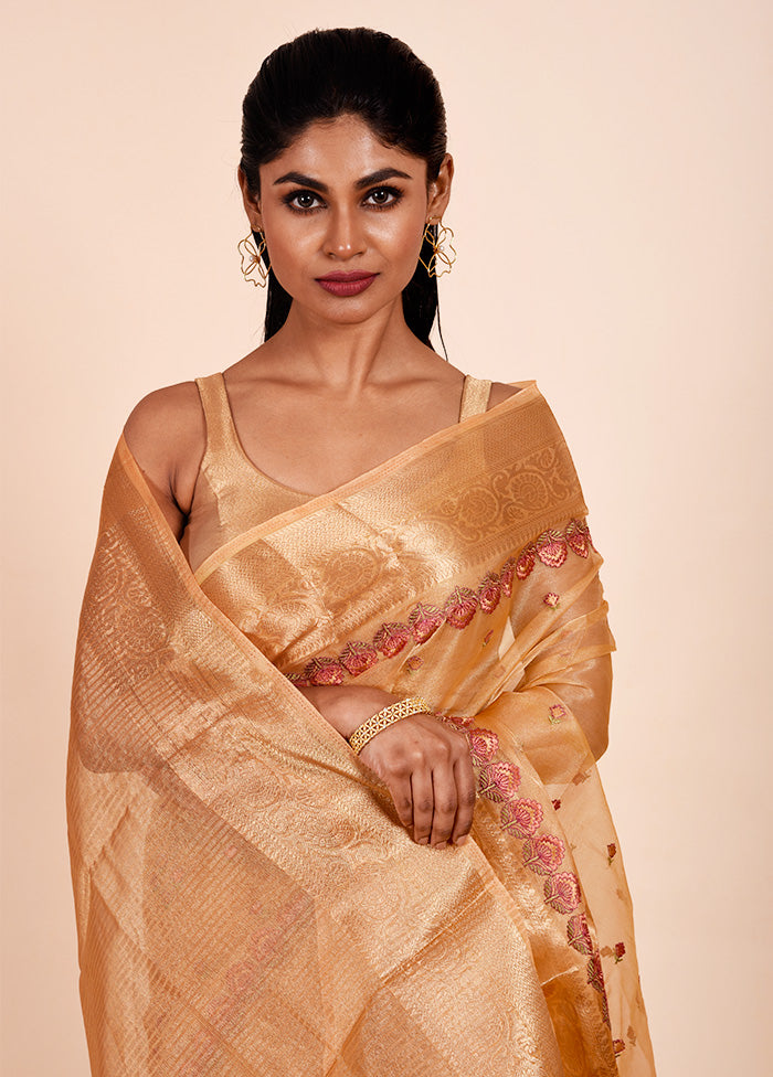 Rust Tissue Silk Saree With Blouse Piece Footlocker Pictures Sale Online