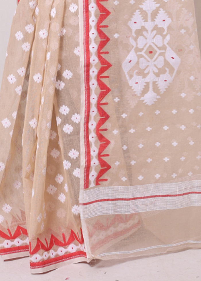 Beige Pure Cotton Texture Saree Without Blouse Piece Discount View