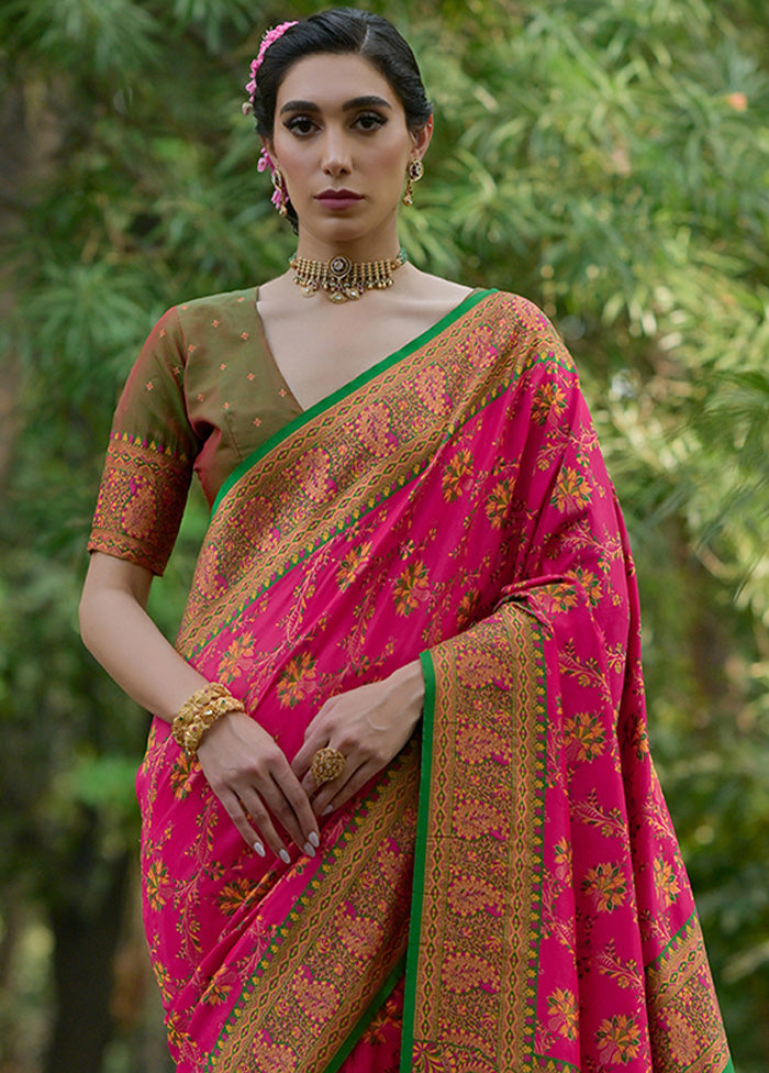 Pink Pasmina Silk Saree With Blouse Piece Sale Wide Range Of