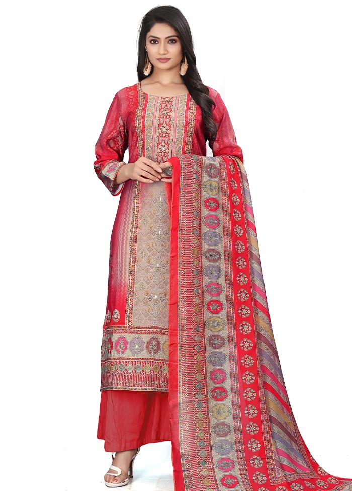 3 Pc Red Unstitched Silk Suit Set Outlet Factory Outlet