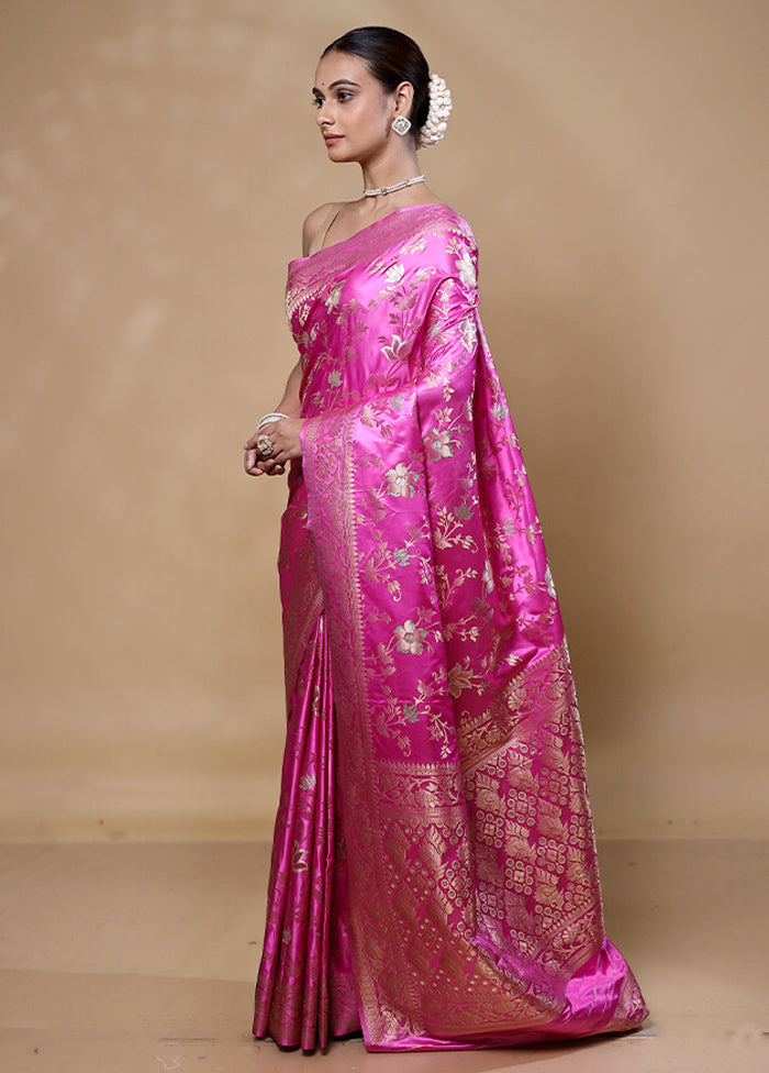 Pink Dupion Silk Saree With Blouse Piece Brand New Unisex Sale Online