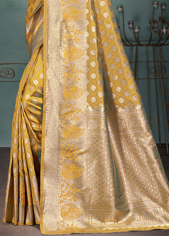 Mustard Spun Silk Saree With Blouse Piece Cheap Sale Really