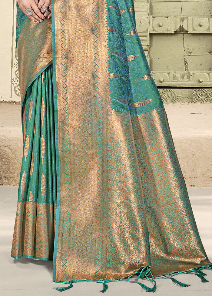 Sea Green Spun Silk Saree With Blouse Piece Outlet Discount Authentic