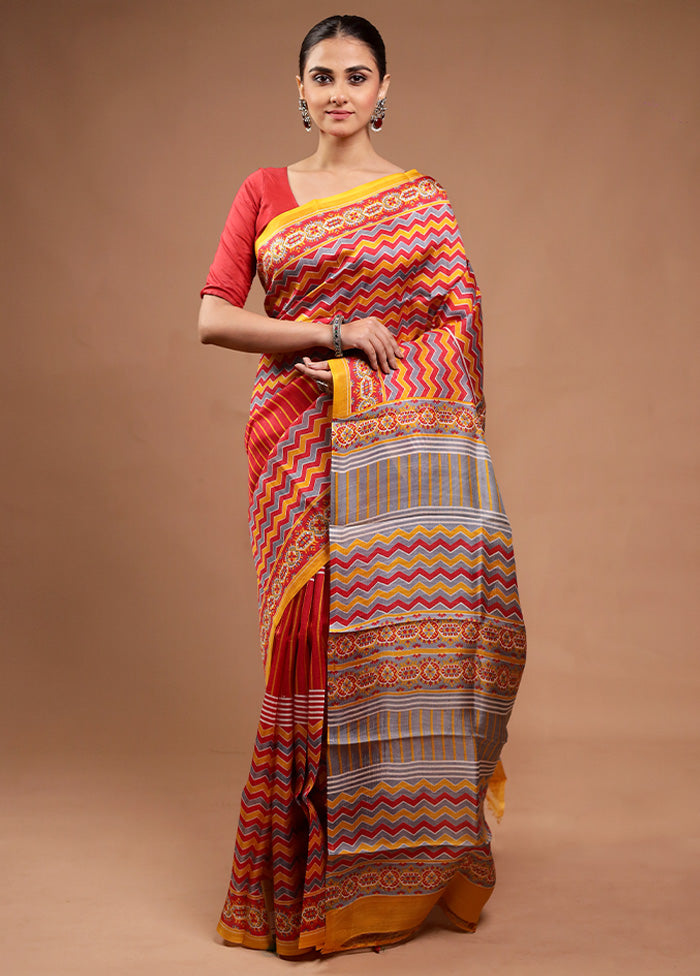 Yellow Printed Pure Silk Saree Without Blouse Piece Cheap Sale Wiki