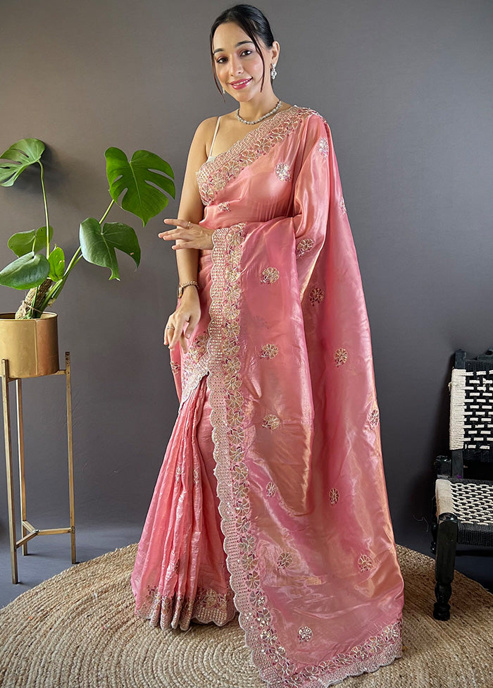 Pink Spun Silk Saree With Blouse Piece Free Shipping Real