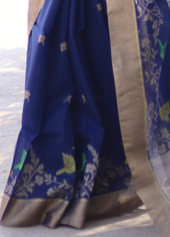 Blue Linen Silk Saree With Blouse Piece Buy Cheap With Mastercard