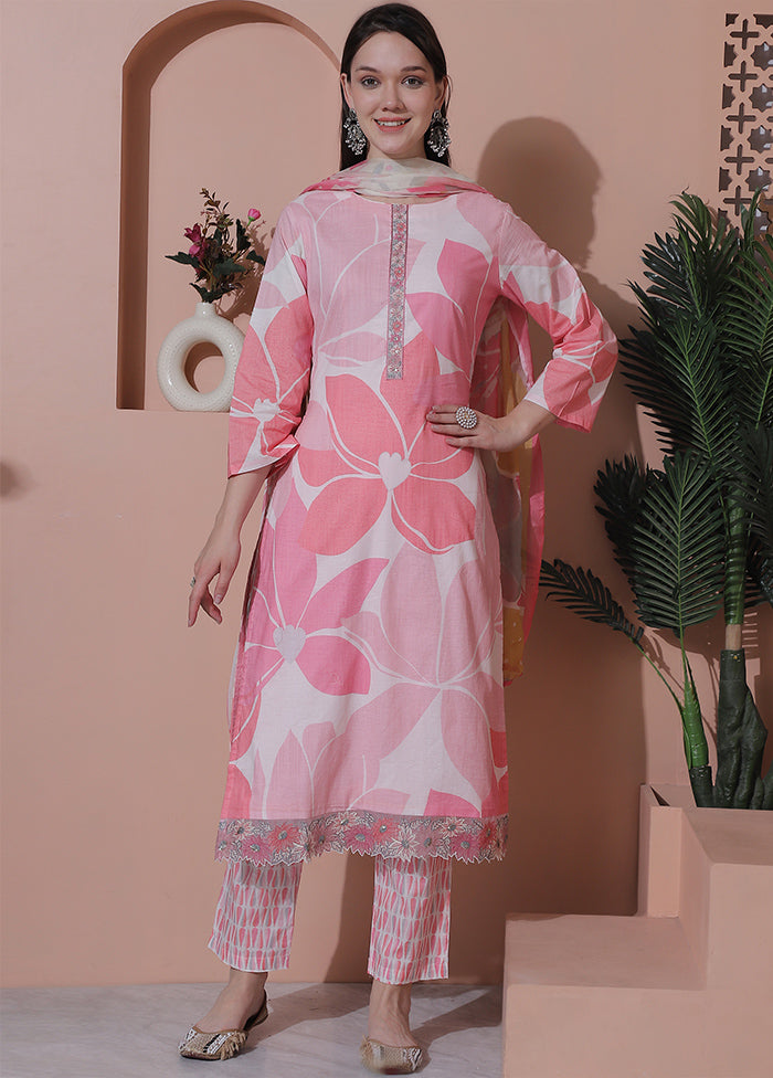 3 Pc Pink Unstitched Cotton Suit Set Outlet Clearance