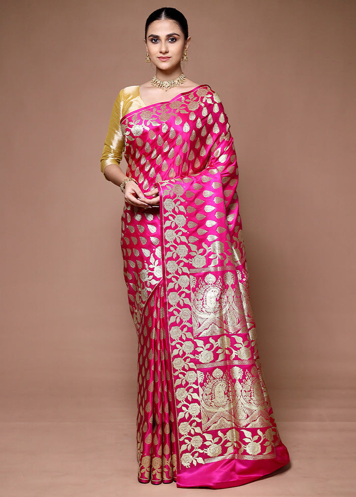 Pink Banarasi Silk Saree With Blouse Piece Shop Offer