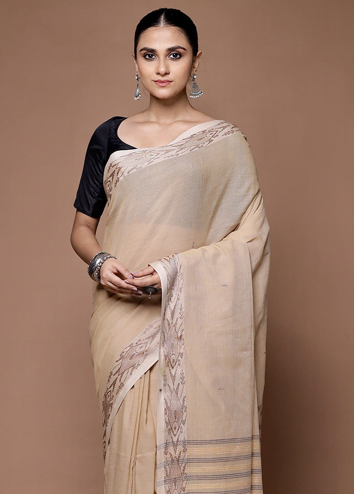 Cream Khadi Cotton Saree With Blouse Piece Buy Cheap Manchester