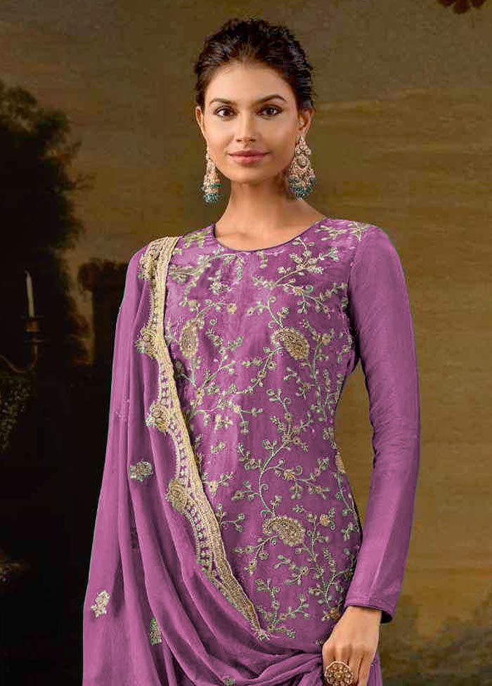 3 Pc Pink Semi Stitched Silk Suit Set Many Kinds Of Cheap Pice