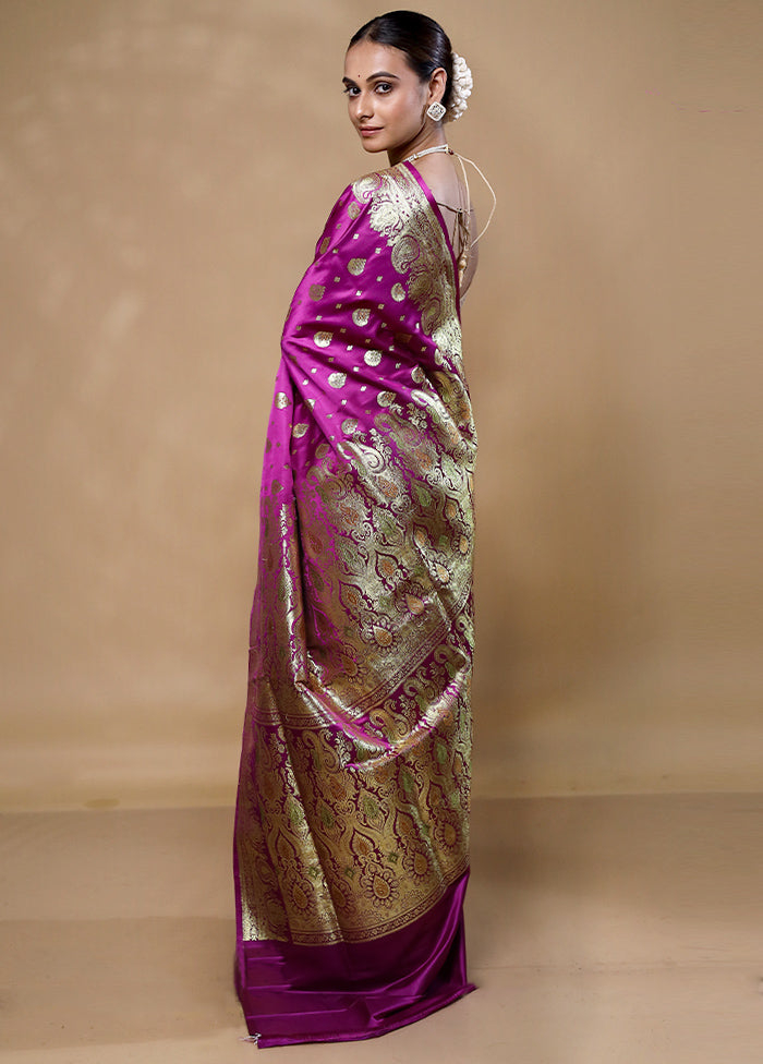 Violet Banarasi Silk Saree With Blouse Piece Cheap Sale Low Pice Fee Shipping