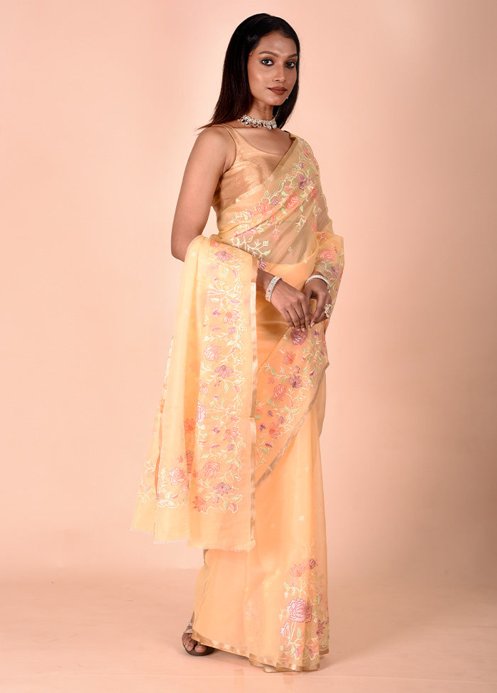 Yellow Organza Saree With Blouse Piece Cheap Sale Cheapest