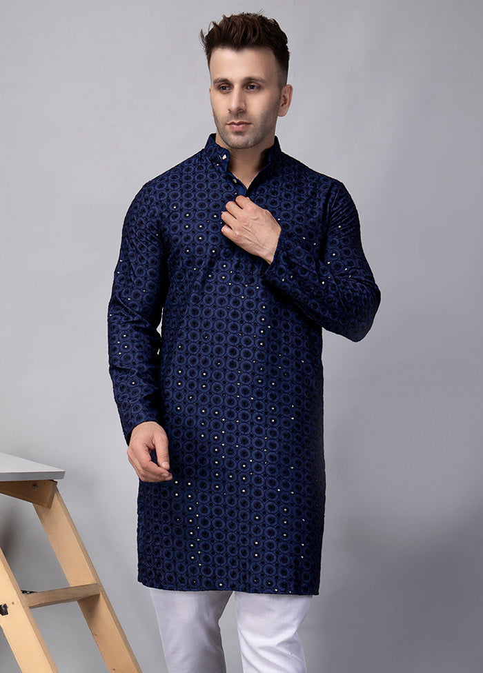 2 Pc Navy Blue Viscose Kurta Pajama Set Top Quality Cheap Pice