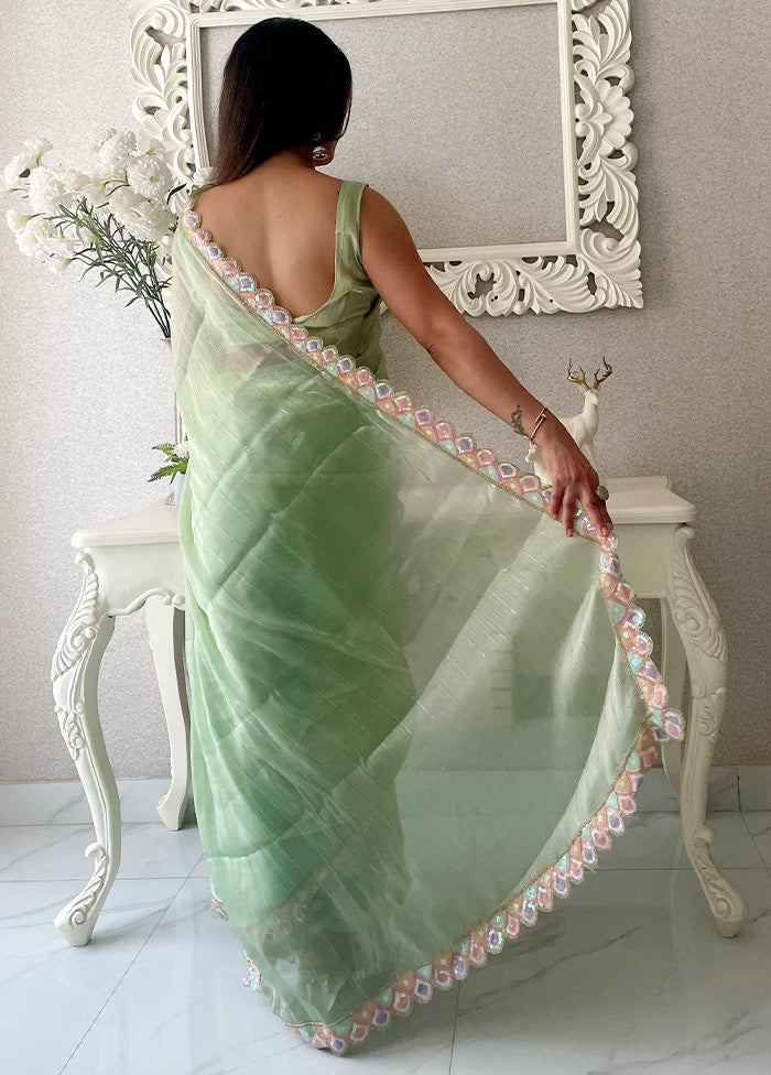 Pista Green Spun Silk Saree With Blouse Piece Free Shipping Cheap Real