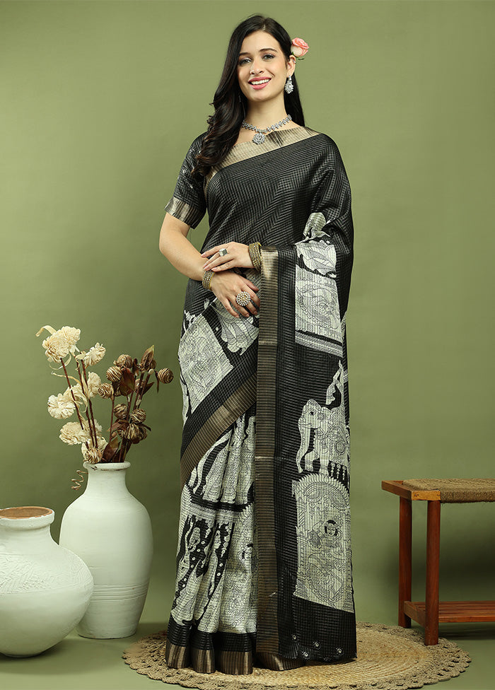 Black Dupion Silk Saree With Blouse Piece Best Wholesale