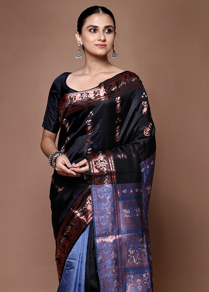 Black Handloom Baluchari Pure Silk Saree With Blouse Piece Buy