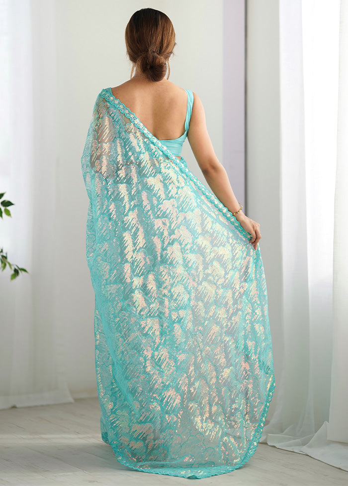 Sky Blue Net Net Saree With Blouse Piece Outlet Amazon