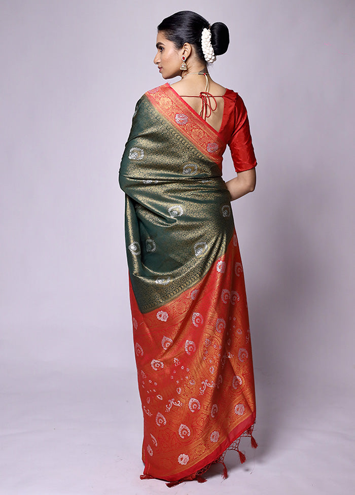 Green Dupion Silk Saree With Blouse Piece Marketable