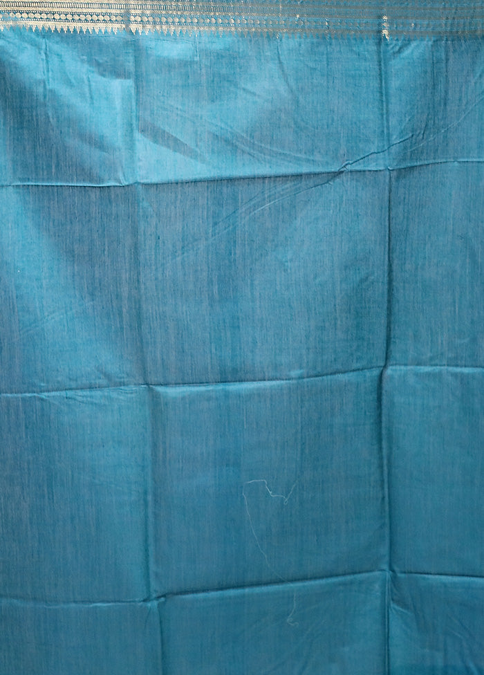 Blue Tussar Silk Saree With Blouse Piece Official Site Sale Online