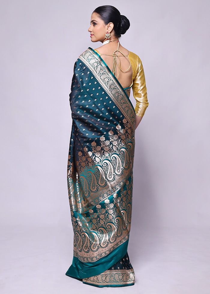 Blue Banarasi Silk Saree With Blouse Piece Outlet Best Seller