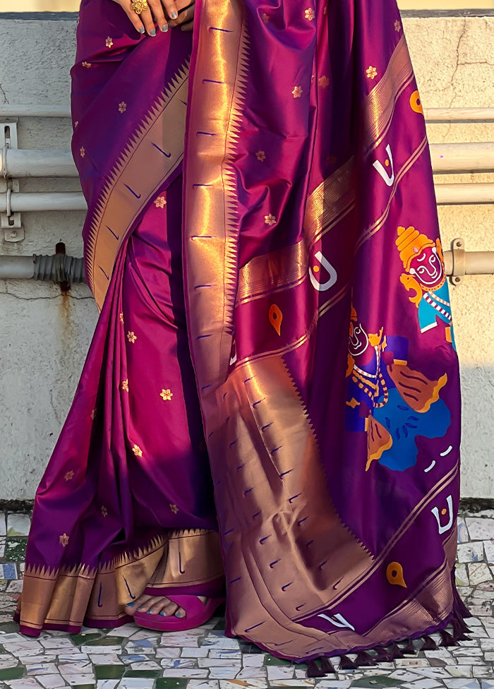 Purple Spun Silk Saree With Blouse Piece The Cheapest For Sale