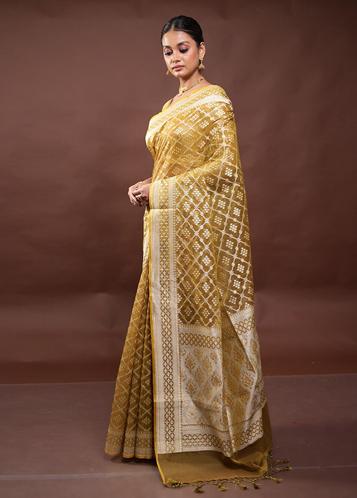 Yellow Kora Silk Saree With Blouse Piece Cheap Pice Store